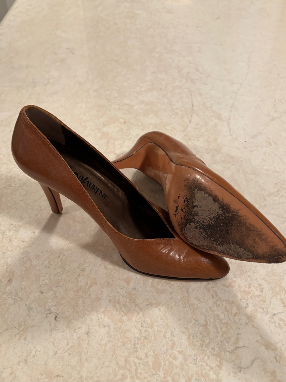 Yves Saint Laurent Brown Leather Pointed-Toe Pumps
